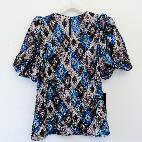 NWT Pomander Place Multi Sequin Jada Blouse, Size Medium - Picture 7 of 8